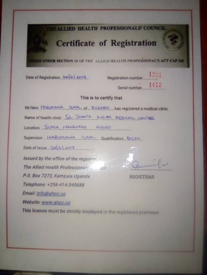 Registration certificate